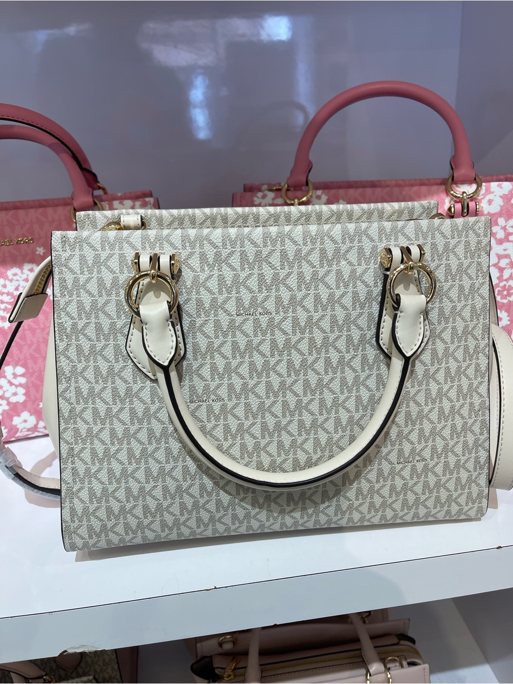 MICHAEL KORS Marilyn Md Embellished Signature Logo Satchel
Lt Cream Multi 
NWT - Picture 11 of 16
